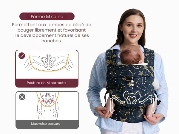 Porte-bébé bébé posture en M favorisant le développement naturel des hanches